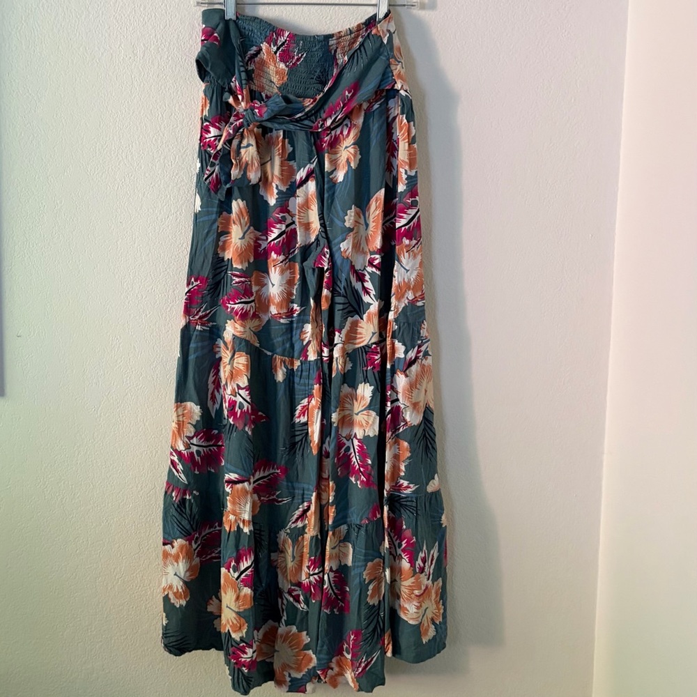 Roxy Wide Leg Floral Jumpsuit Pant in Teal, Pink & Cream